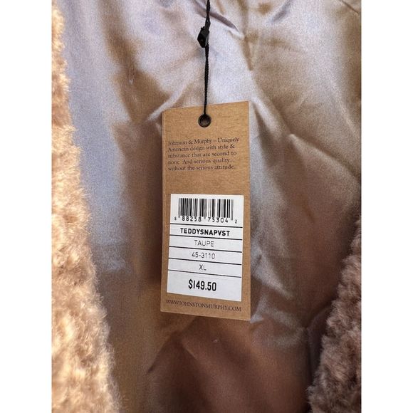 Johnston & Murphy Teddy Faux Fur Snap Vest, NWT, Taupe, XL, *SOLD OUT ON-LINE - Picture 9 of 9